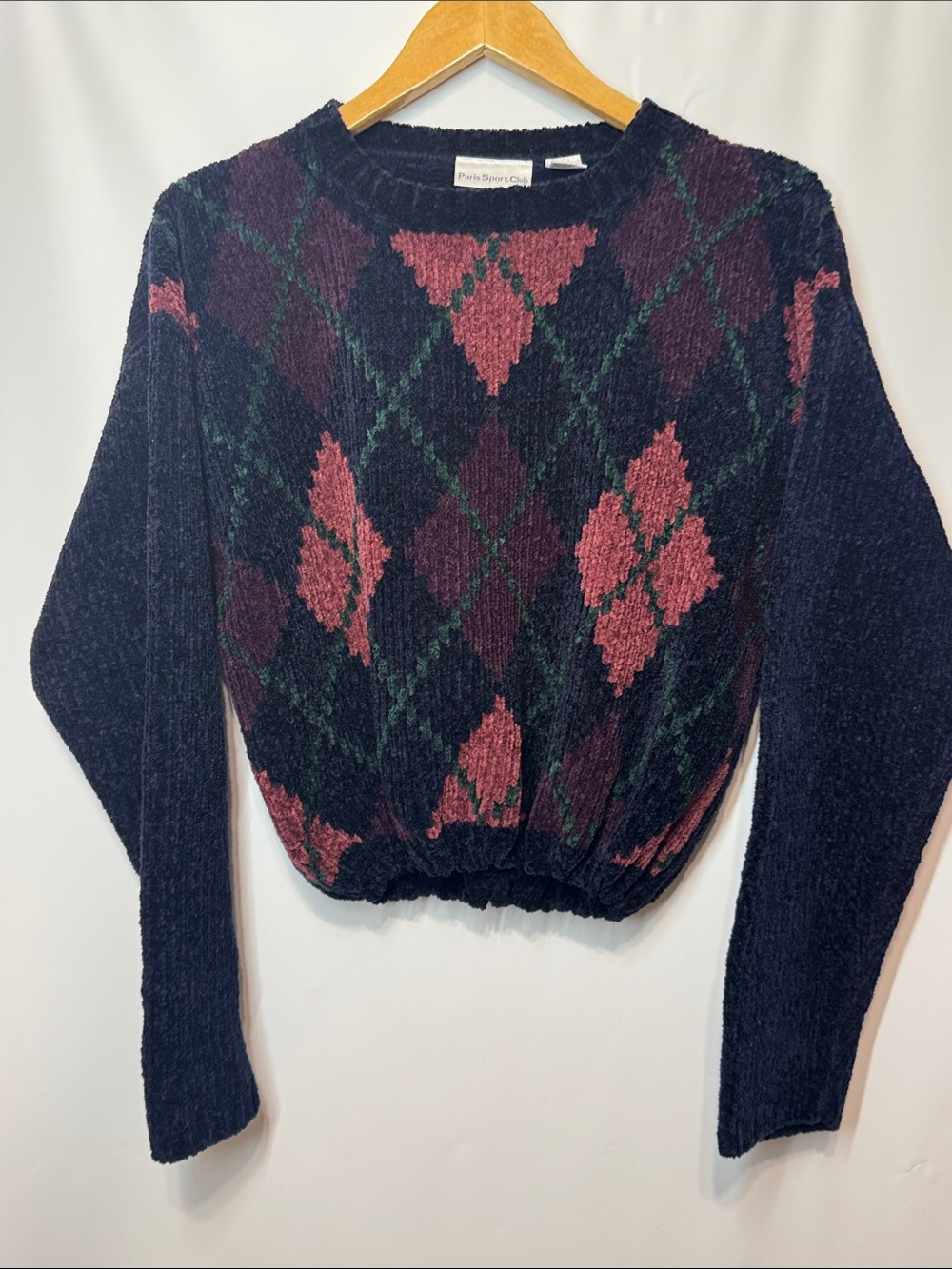 Vintage 90s Paris Sport Club Cropped Argyle Sweater